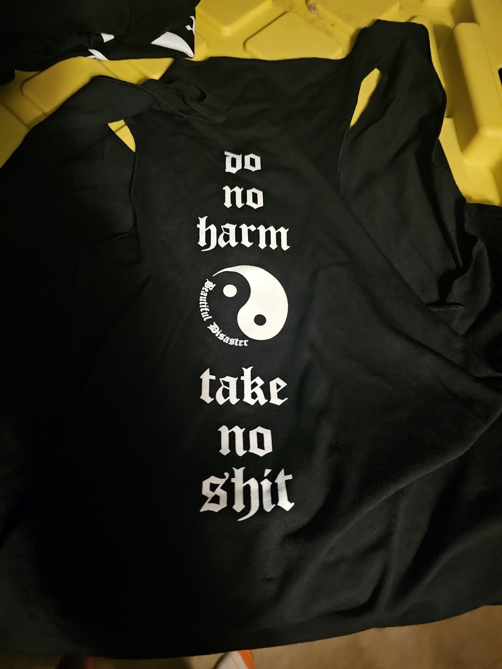 Black Graphic Hoodie with Yin-Yang Message